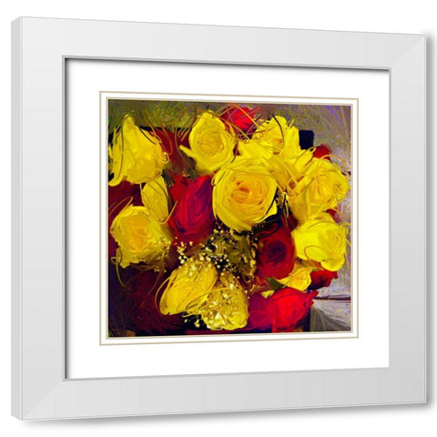 Yellow And Red Roses White Modern Wood Framed Art Print with Double Matting by Butcher, Sarah