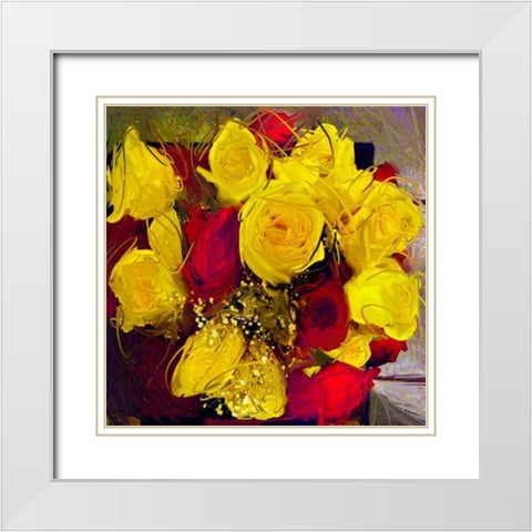 Yellow And Red Roses White Modern Wood Framed Art Print with Double Matting by Butcher, Sarah
