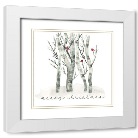Christmas Cardinals 1 White Modern Wood Framed Art Print with Double Matting by vdk atelier