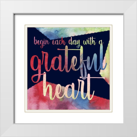 Rainbow Grateful Heart White Modern Wood Framed Art Print with Double Matting by Stella & Jack Studio