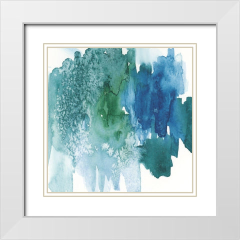 Aqua Abstract White Modern Wood Framed Art Print with Double Matting by vdk atelier