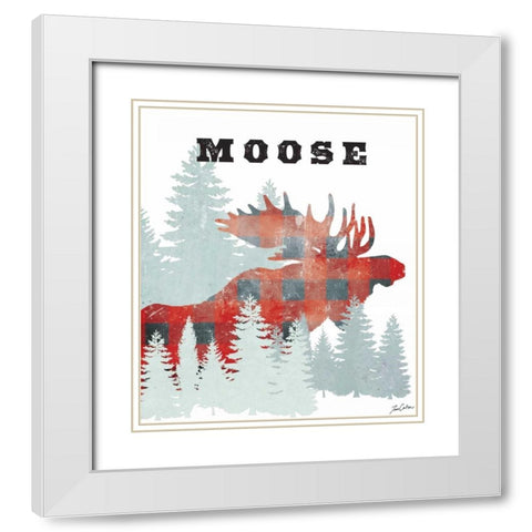 Plaid Moose White Modern Wood Framed Art Print with Double Matting by Carlson, Tina