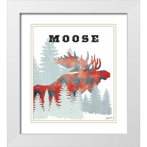 Plaid Moose White Modern Wood Framed Art Print with Double Matting by Carlson, Tina