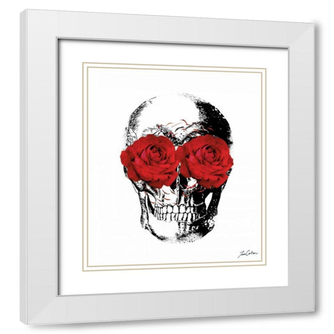Flower Eyes Skull White Modern Wood Framed Art Print with Double Matting by Carlson, Tina