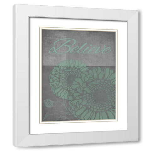 Floral Believe 4 White Modern Wood Framed Art Print with Double Matting by Carlson, Tina
