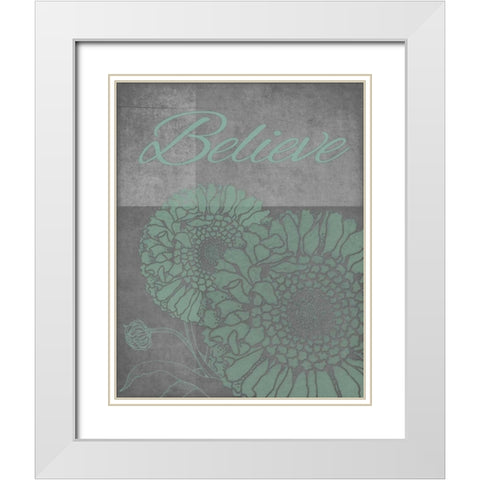 Floral Believe 4 White Modern Wood Framed Art Print with Double Matting by Carlson, Tina
