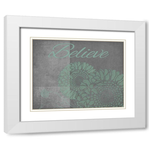 Floral Believe 5 White Modern Wood Framed Art Print with Double Matting by Carlson, Tina