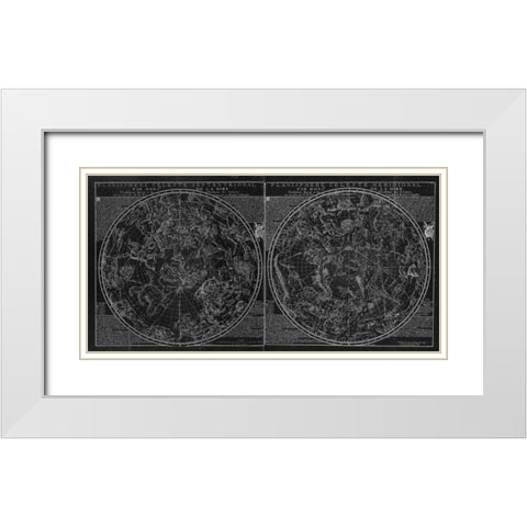 Planisphere Celeste BW White Modern Wood Framed Art Print with Double Matting by Carlson, Tina