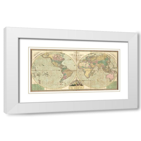 Tattered World Map White Modern Wood Framed Art Print with Double Matting by Carlson, Tina