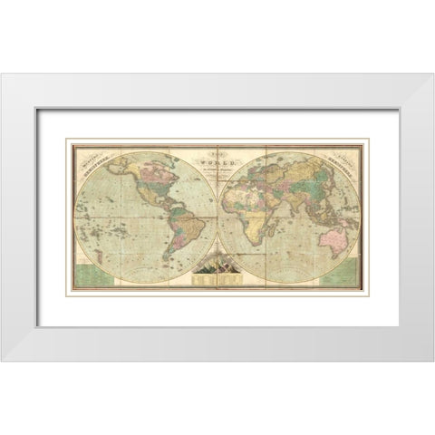 Tattered World Map White Modern Wood Framed Art Print with Double Matting by Carlson, Tina