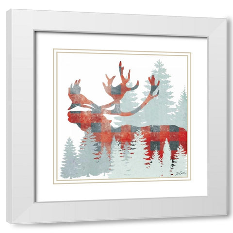 Plaid Caribou Forest White Modern Wood Framed Art Print with Double Matting by Carlson, Tina