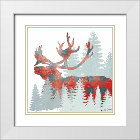 Plaid Caribou Forest White Modern Wood Framed Art Print with Double Matting by Carlson, Tina