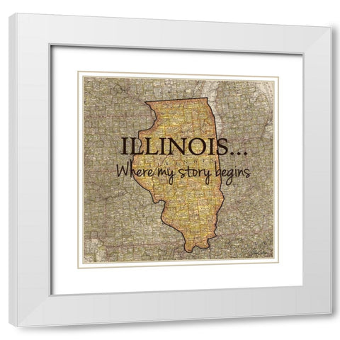 Story Illinois White Modern Wood Framed Art Print with Double Matting by Carlson, Tina