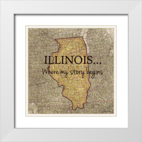 Story Illinois White Modern Wood Framed Art Print with Double Matting by Carlson, Tina