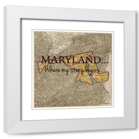 Story Maryland White Modern Wood Framed Art Print with Double Matting by Carlson, Tina