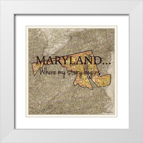 Story Maryland White Modern Wood Framed Art Print with Double Matting by Carlson, Tina