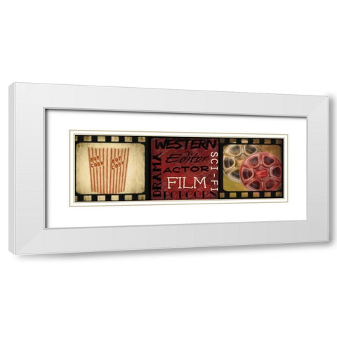 POPCORN AND FILM REEL White Modern Wood Framed Art Print with Double Matting by Greene, Taylor