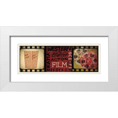 POPCORN AND FILM REEL White Modern Wood Framed Art Print with Double Matting by Greene, Taylor
