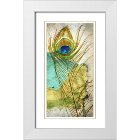 PEACOCK FEATHER 1 White Modern Wood Framed Art Print with Double Matting by Greene, Taylor