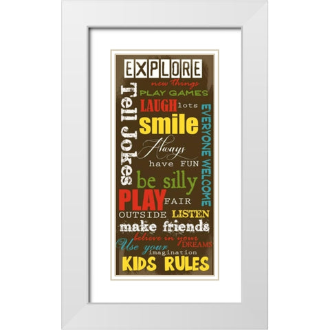 KIDS RULES  White Modern Wood Framed Art Print with Double Matting by Greene, Taylor