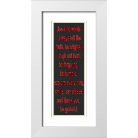 USE KIND WORDS RED BEVEL White Modern Wood Framed Art Print with Double Matting by Greene, Taylor