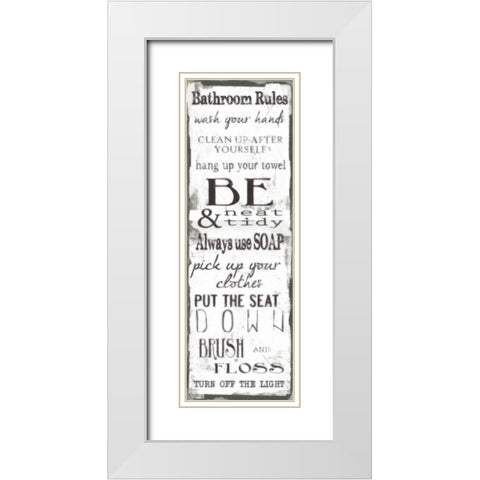 Bathroom Rules White Black White Modern Wood Framed Art Print with Double Matting by Greene, Taylor