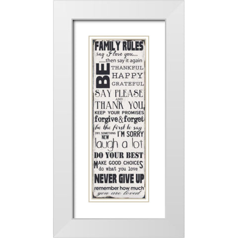 FAMILY RULES White Modern Wood Framed Art Print with Double Matting by Greene, Taylor