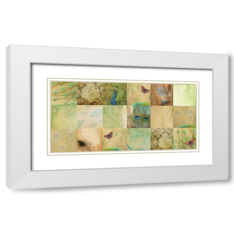 Peacock 18 Patch White Modern Wood Framed Art Print with Double Matting by Greene, Taylor