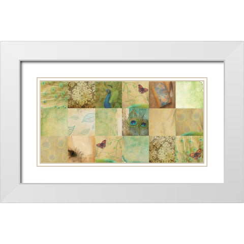 Peacock 18 Patch White Modern Wood Framed Art Print with Double Matting by Greene, Taylor