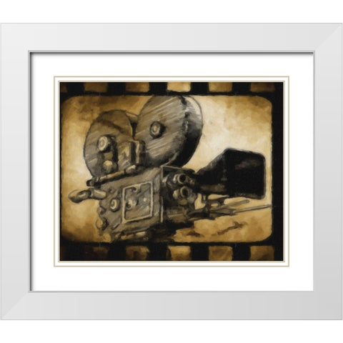 MOVIE CAMERA White Modern Wood Framed Art Print with Double Matting by Greene, Taylor