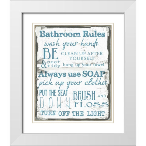 BATHROOM RULES WHITE White Modern Wood Framed Art Print with Double Matting by Greene, Taylor