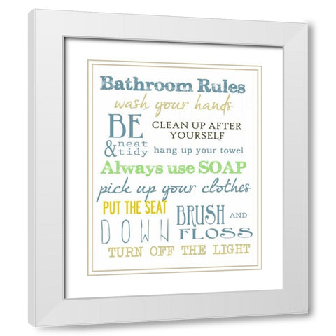 BATHROOM RULES MULTI White Modern Wood Framed Art Print with Double Matting by Greene, Taylor