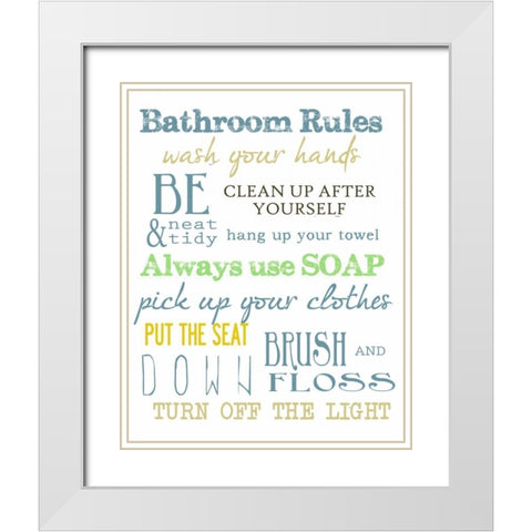 BATHROOM RULES MULTI White Modern Wood Framed Art Print with Double Matting by Greene, Taylor