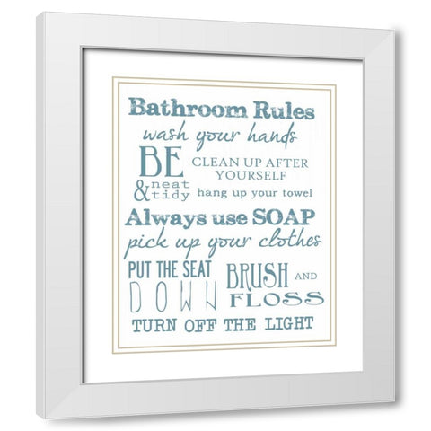 BATHROOM RULES WHITE White Modern Wood Framed Art Print with Double Matting by Greene, Taylor