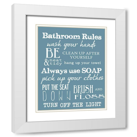 BATHROOM RULES BLUE White Modern Wood Framed Art Print with Double Matting by Greene, Taylor