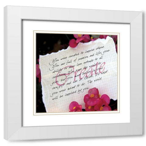Pink Flowers White Modern Wood Framed Art Print with Double Matting by Greene, Taylor