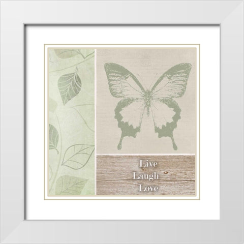 Live Laugh Love Butterfly White Modern Wood Framed Art Print with Double Matting by Greene, Taylor
