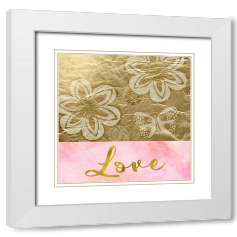Love Golden Flowers White Modern Wood Framed Art Print with Double Matting by Greene, Taylor