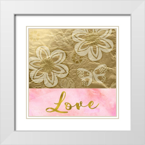 Love Golden Flowers White Modern Wood Framed Art Print with Double Matting by Greene, Taylor