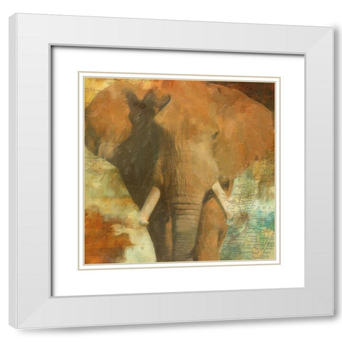 Global Elephant White Modern Wood Framed Art Print with Double Matting by Greene, Taylor