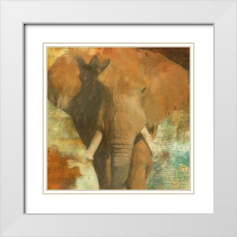 Global Elephant White Modern Wood Framed Art Print with Double Matting by Greene, Taylor