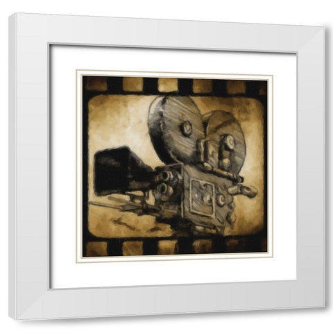 Movie Camera White Modern Wood Framed Art Print with Double Matting by Greene, Taylor