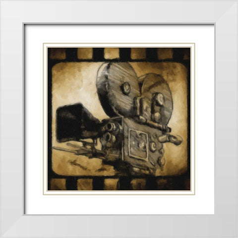 Movie Camera White Modern Wood Framed Art Print with Double Matting by Greene, Taylor