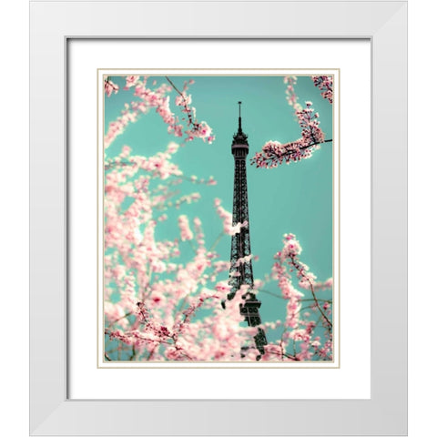 Spring Eiffel Green White Modern Wood Framed Art Print with Double Matting by Telik, Tracey
