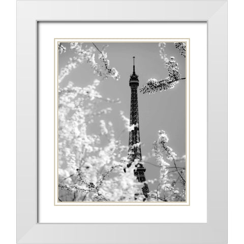 Spring Eiffel BW White Modern Wood Framed Art Print with Double Matting by Telik, Tracey