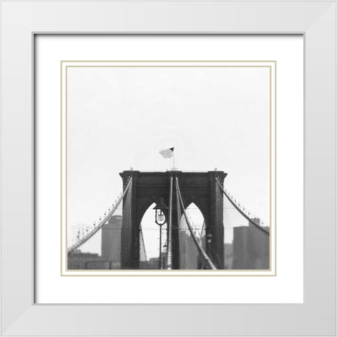 Brooklyn Bridge bw White Modern Wood Framed Art Print with Double Matting by Telik, Tracey