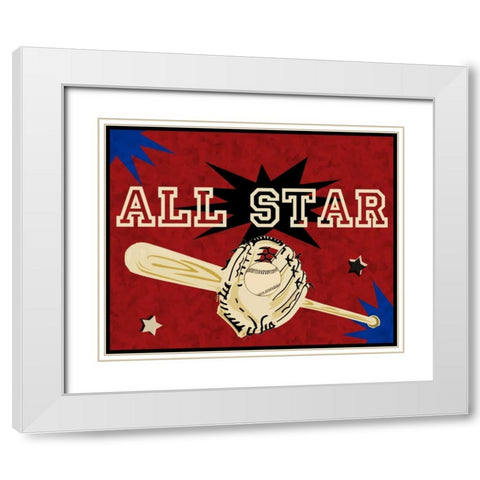 Bat And Glove White Modern Wood Framed Art Print with Double Matting by Pazan, Tony