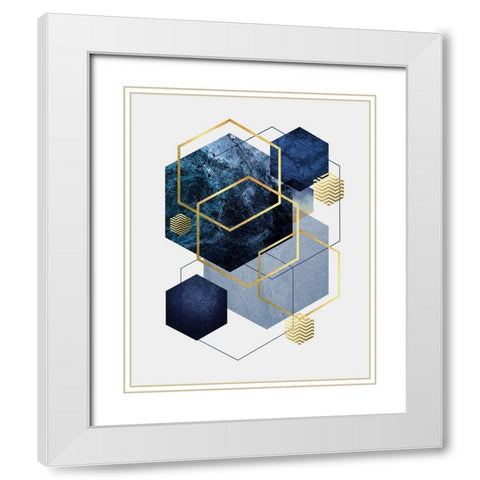 Navy Gold Geo 2 White Modern Wood Framed Art Print with Double Matting by Urban Epiphany