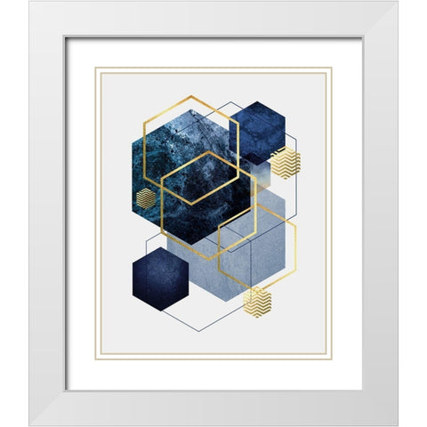 Navy Gold Geo 2 White Modern Wood Framed Art Print with Double Matting by Urban Epiphany