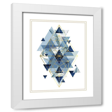 Navy Gold   Geometric White Modern Wood Framed Art Print with Double Matting by Urban Epiphany
